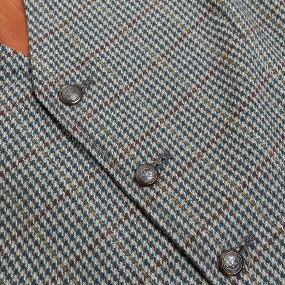 Vintage Wool Tweed Vest Brown Plaid Houndstooth Part Two Made in Portugal - Picture 7 of 14